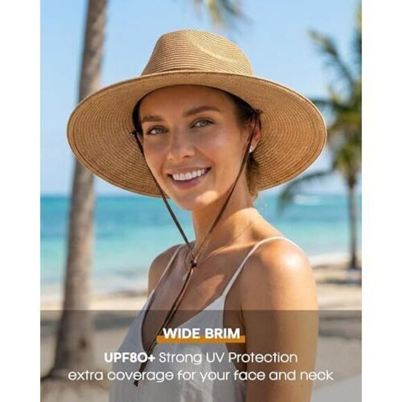 WOMENS SUMMER STRAW SUN HATS WIDE BRIM PANAMA FEDORA BEACH 